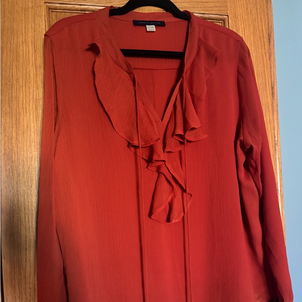 Tommy Hilfiger Rust Blouse with Ruffle Accent